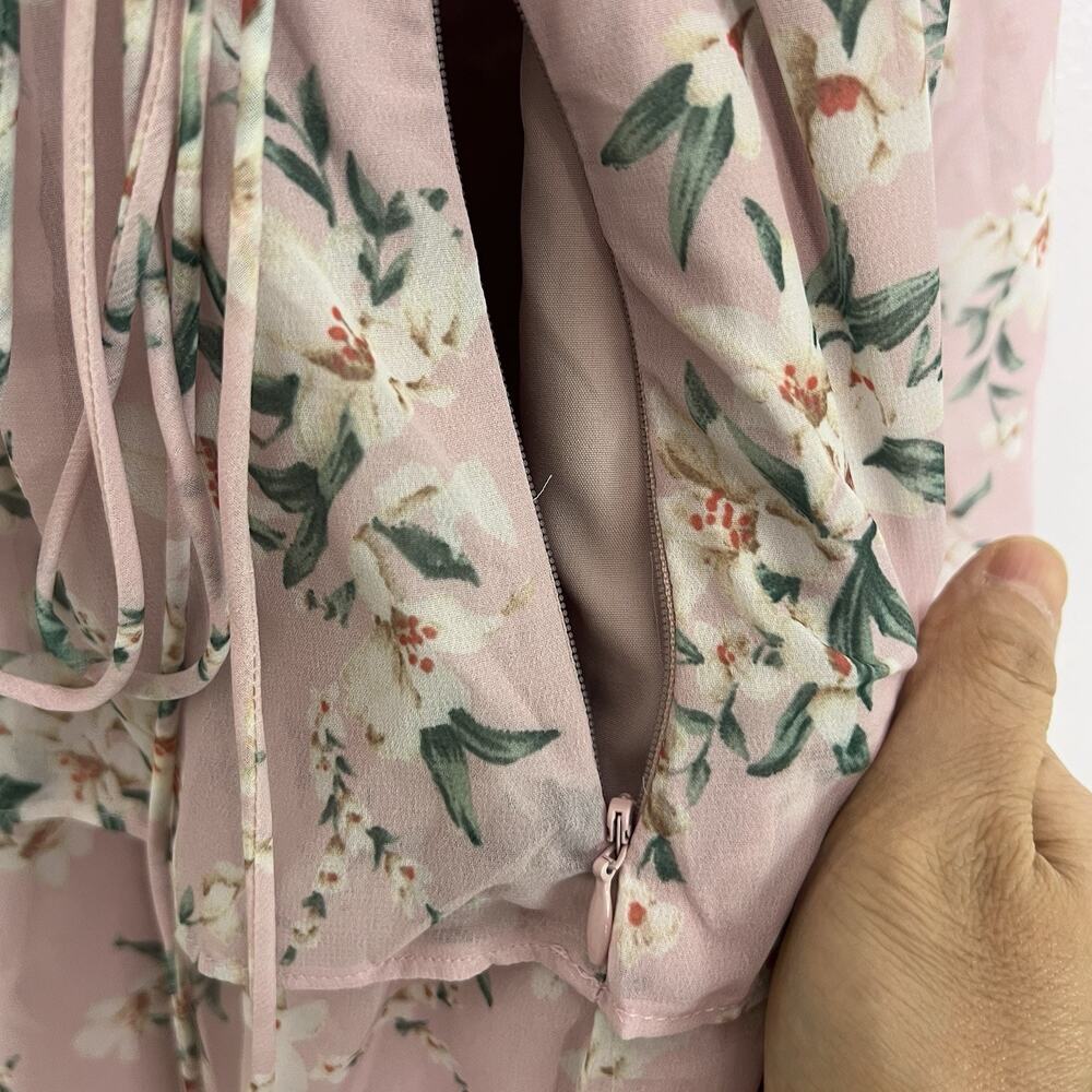 NWT VIGI Flourishing Shine Light Pink Floral Tiered Maxi Dress Sz L - Picture 14 of 16